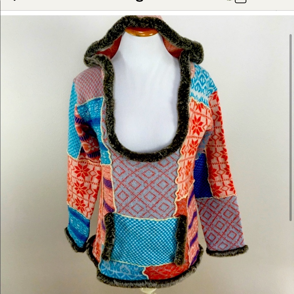 Free People Patchwork Faux Fur Lined Sweater Small